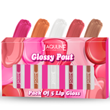 Jaquline USA Glossy Pout, Lip Gloss, Long Lasting Hydration, Moisturizes Lips, Smooth Texture, Pack of 5- 1.2ml each